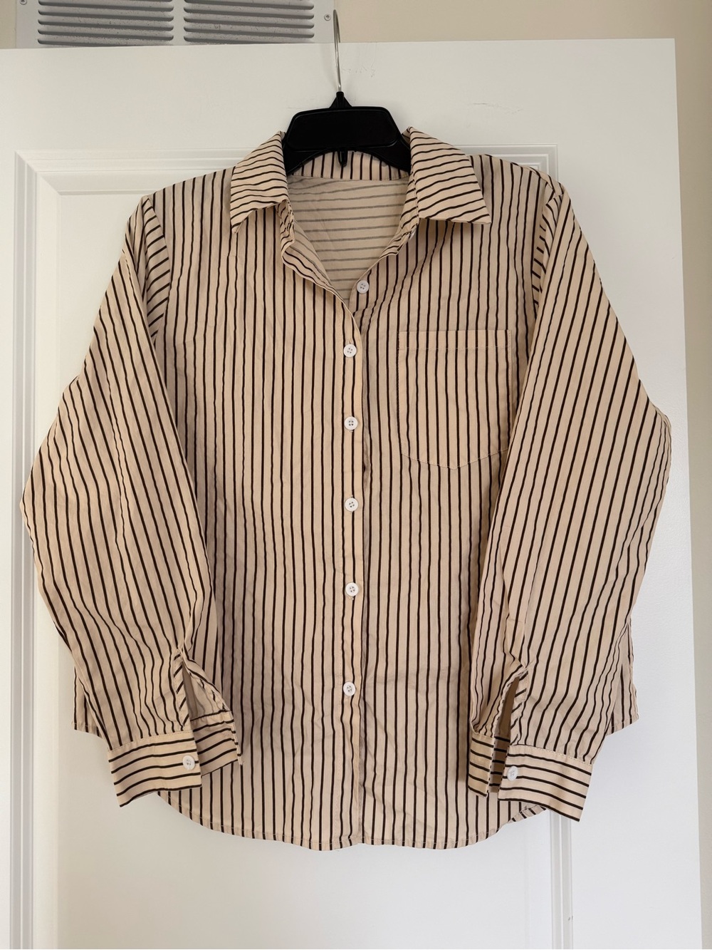 Classic Beige & Brown Stripe Button-Up Shirt